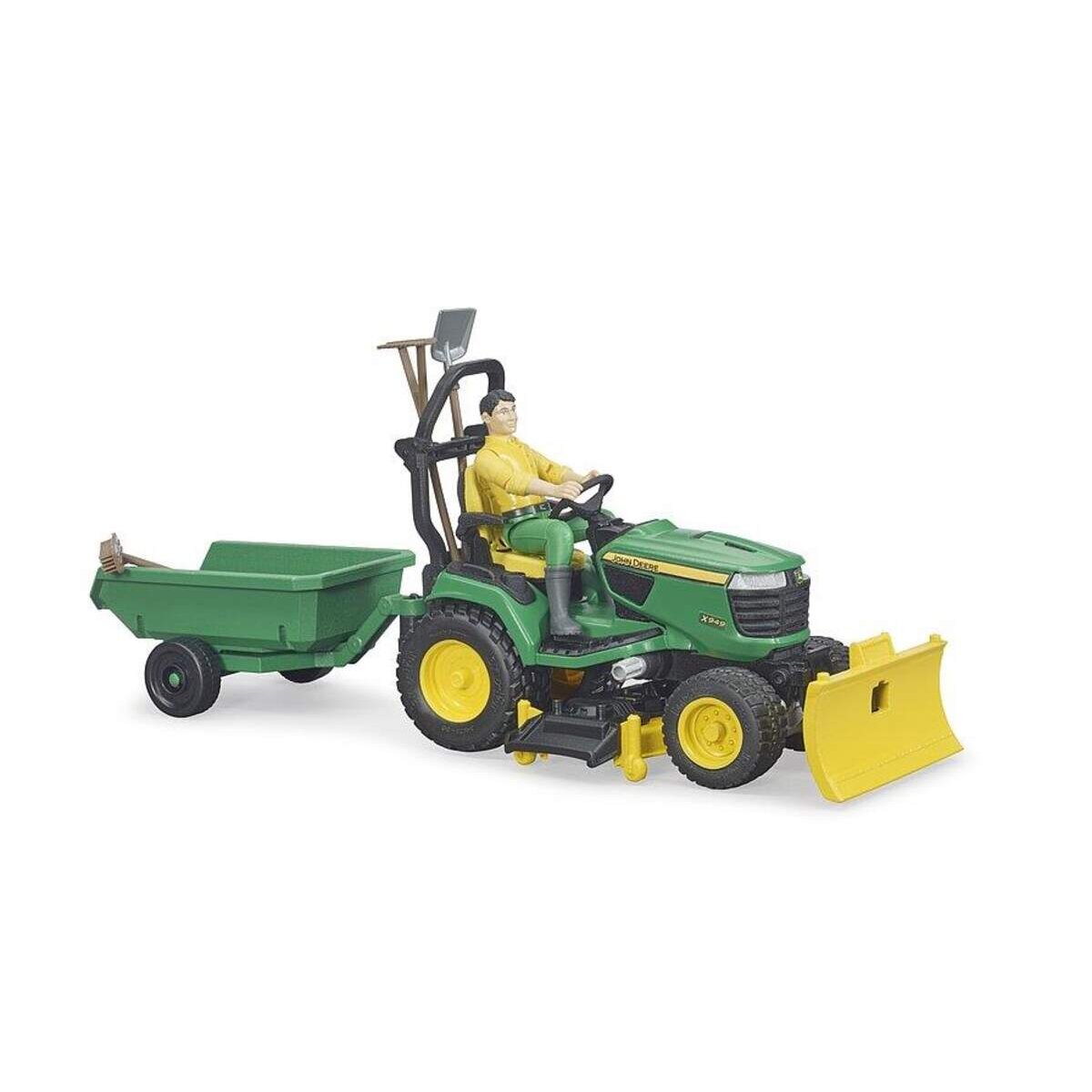 BRUDER® 62104 bworld John Deere Rasentraktor mit Anhänger und Gärtner