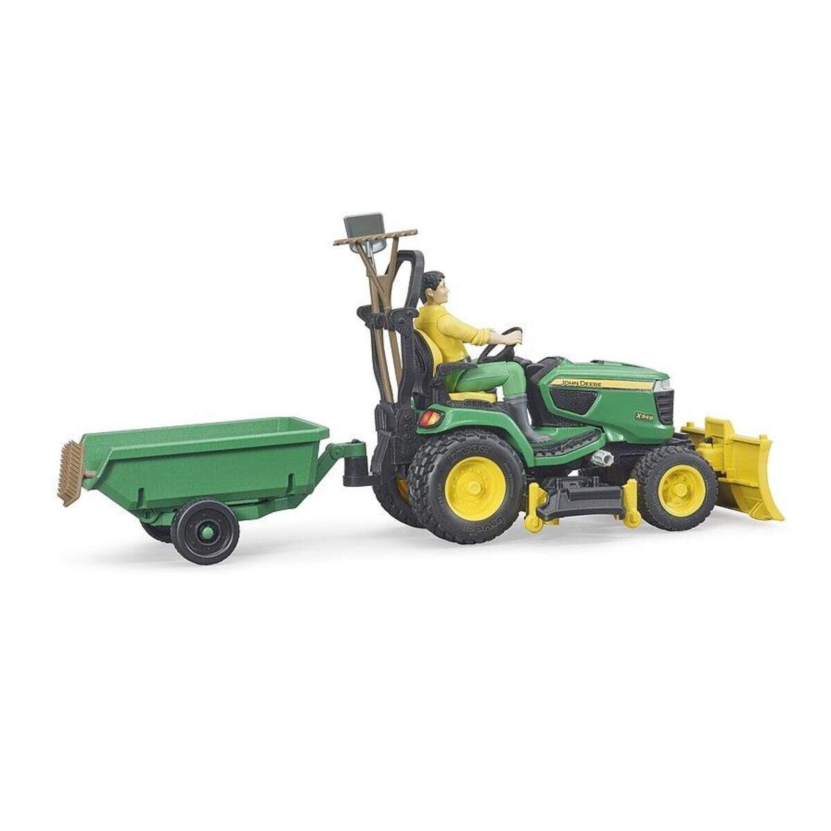 BRUDER® 62104 bworld John Deere Rasentraktor mit Anhänger und Gärtner