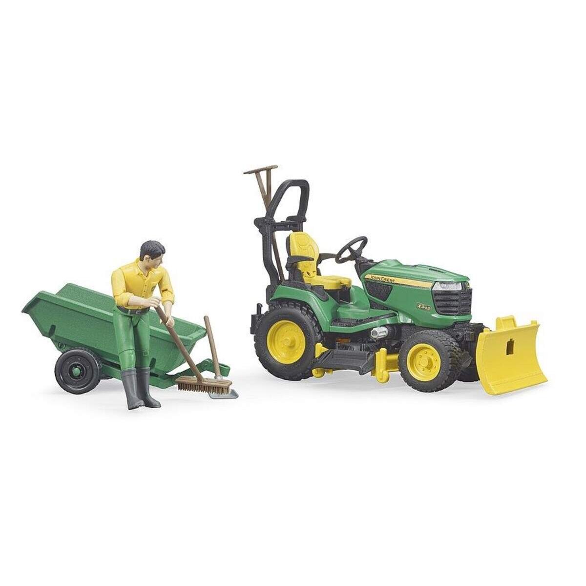 BRUDER® 62104 bworld John Deere Rasentraktor mit Anhänger und Gärtner