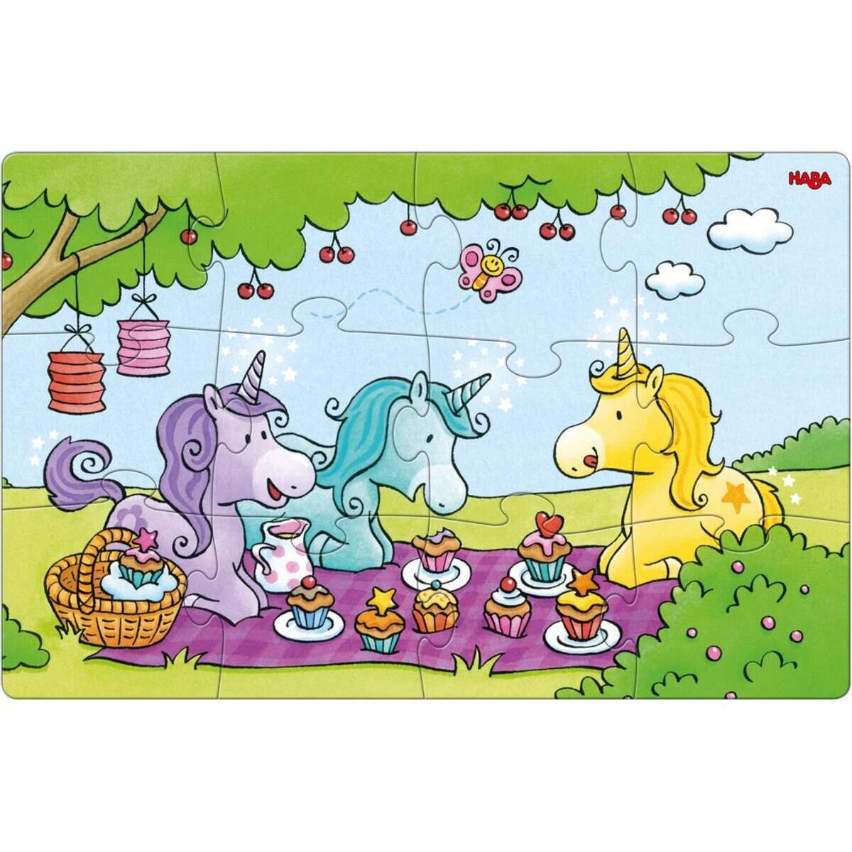 HABA 306164 Puzzles Einhorn Glitzerglück Rosalie & Friends, 2 x 12 Teile