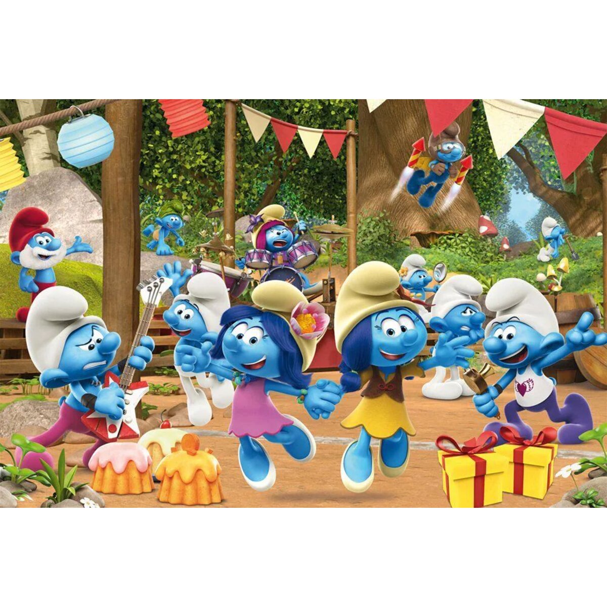 Schmidt Spiele Puzzle - Verschlumpfte Party, 100 Teile, mit Add-on (2 Figuren)