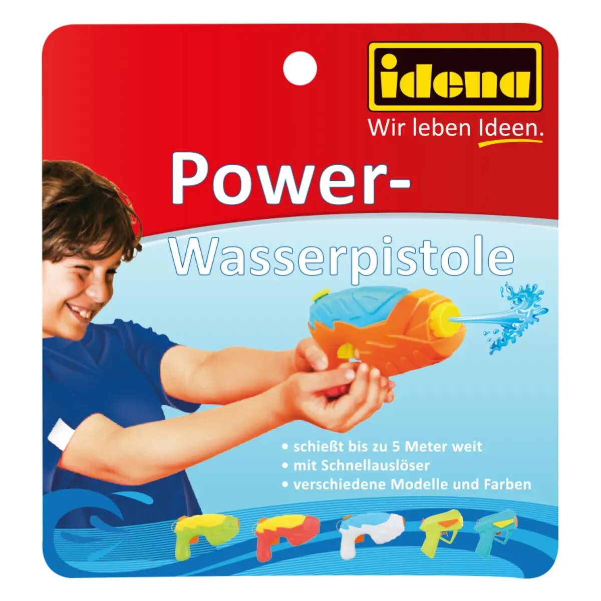 Idena Power-Wasserpistole 17cm, 1 Stück, 4-fach sortiert