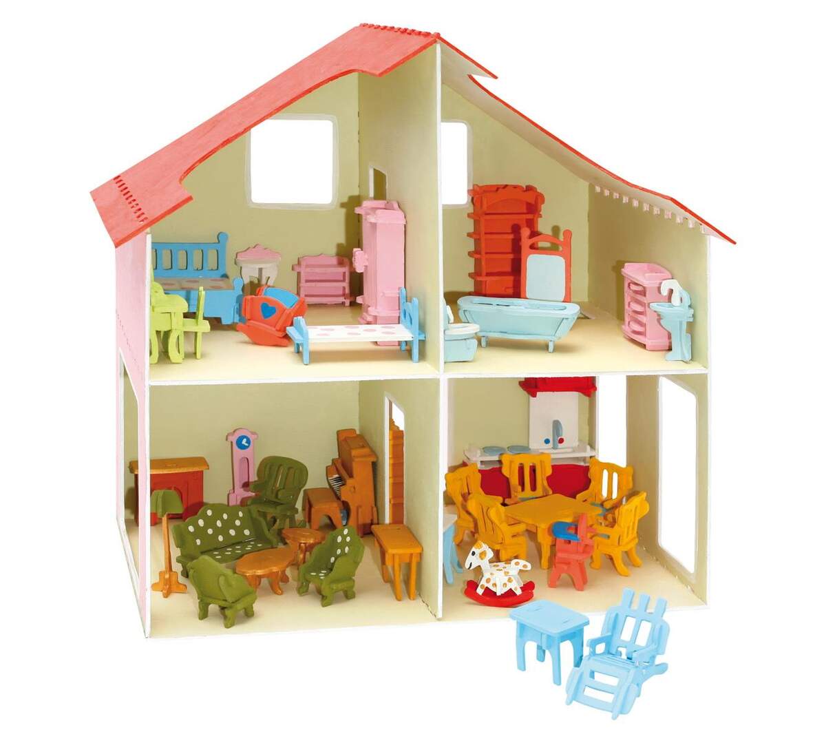 Pebaro Holzbausatz Puppenhaus Mit Möbeln