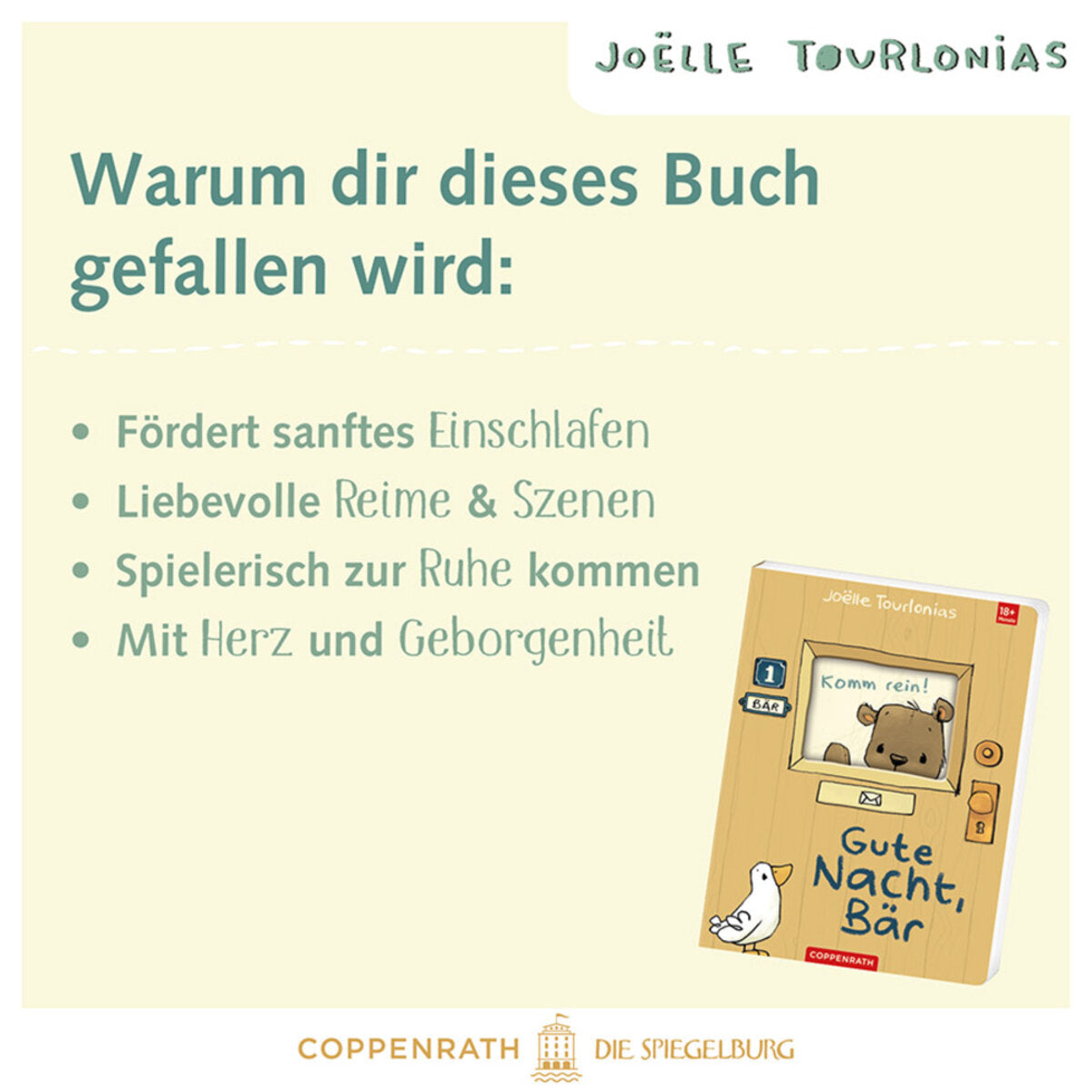 Coppenrath Verlag Ding, dong! Komm rein! - Gute Nacht, Bär (J. Tourlonias)