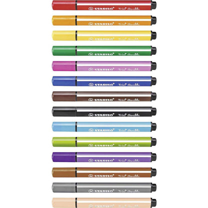 Gefederter Dreikant-Filzstift - STABILO Trio Scribbi - 14er Pack - mit 14 verschiedenen Farben