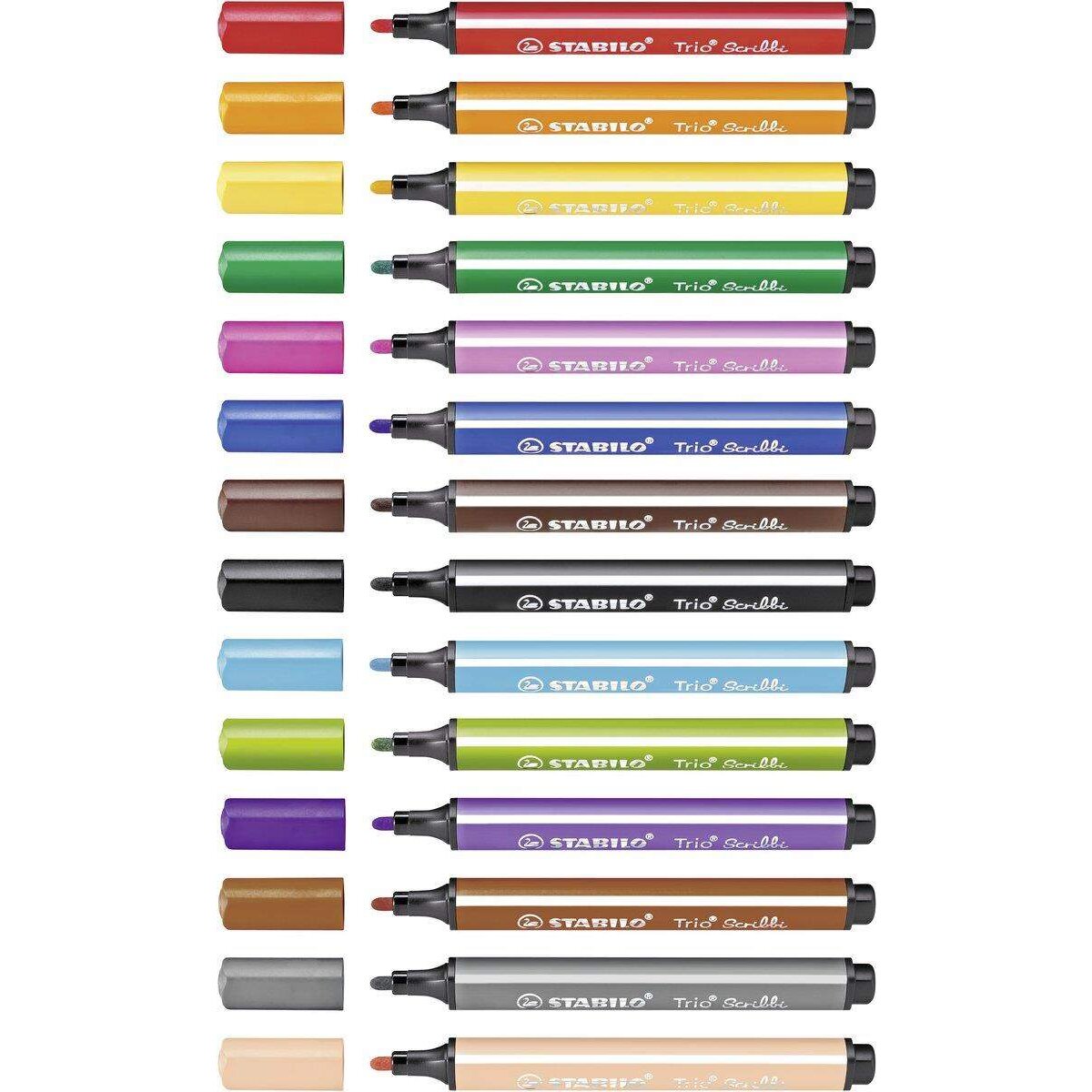 Gefederter Dreikant-Filzstift - STABILO Trio Scribbi - 14er Pack - mit 14 verschiedenen Farben