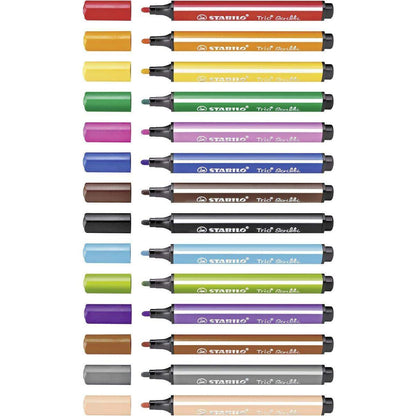 Gefederter Dreikant-Filzstift - STABILO Trio Scribbi - 14er Pack - mit 14 verschiedenen Farben