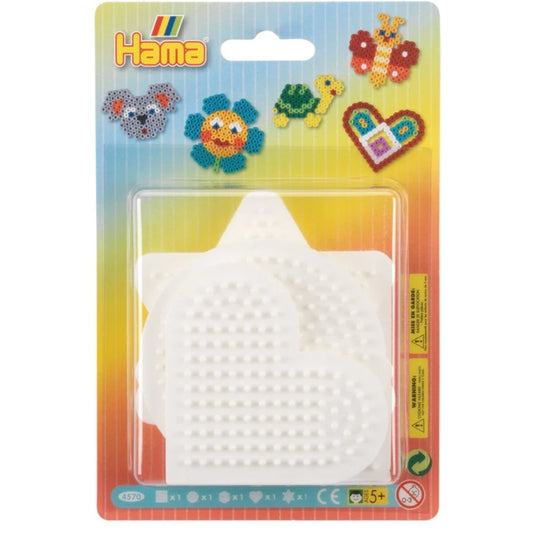 Hama Midi Bügelperlen, Kleine Stiftplatten 5er Set, Viereck, Kreis, Herz, Stern und Sechseck in weiß, Ø 5,0 mm