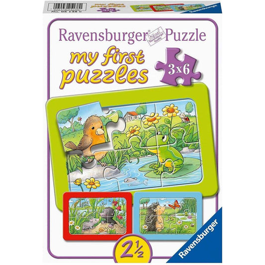 Ravensburger Kinderpuzzle - Kleine Gartentiere, 3 x 6 Teile