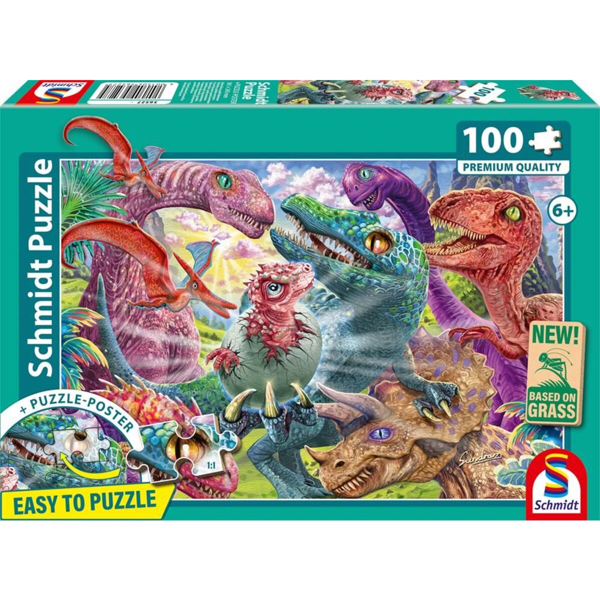 Schmidt Spiele Puzzle - Kleine Dinos, große Abenteuer, 100 Teile, Eco-Friendly, Gras Kinderpuzzle