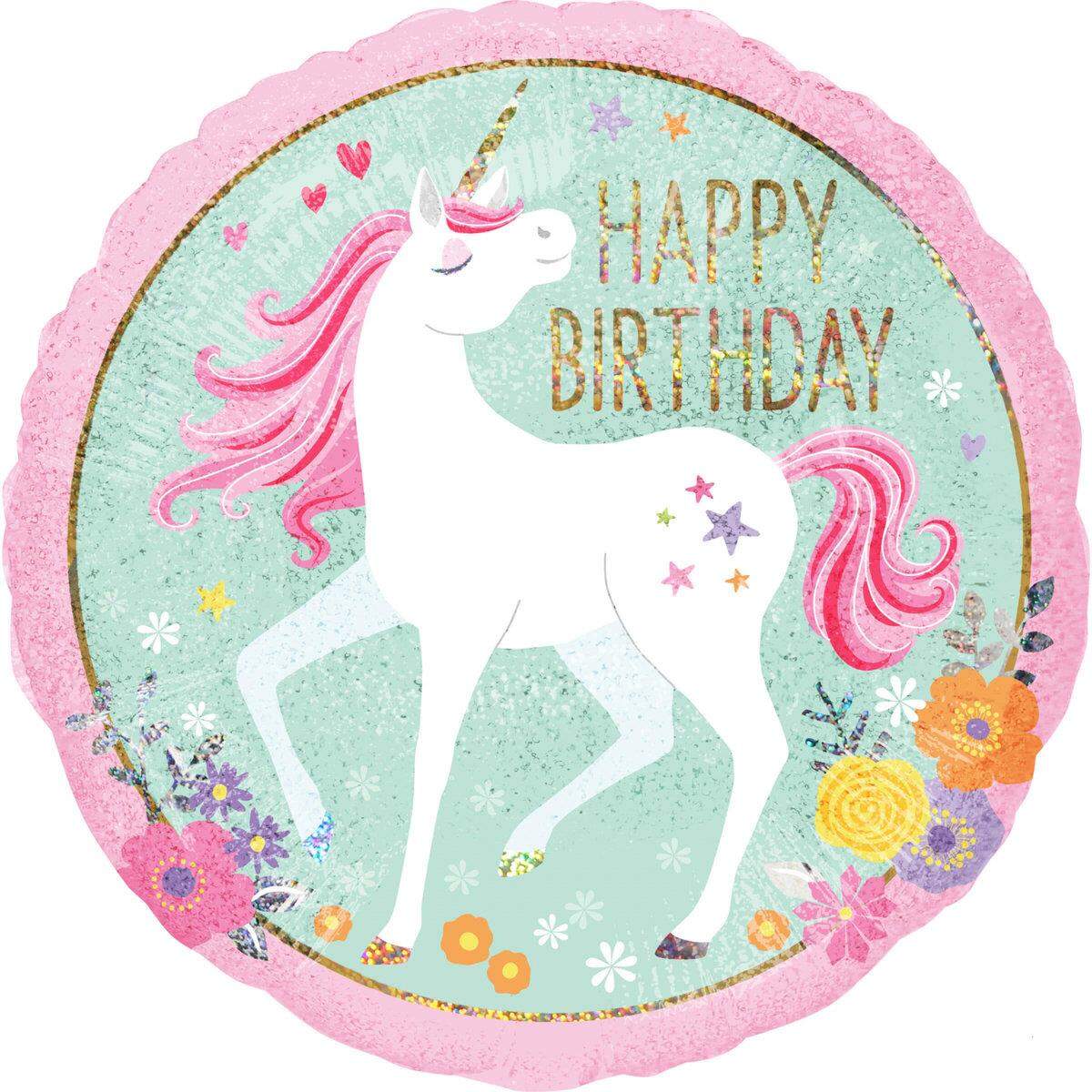 amscan Folienballon Holografisch Magical Unicorn Happy Birthday, sortiert