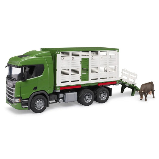 BRUDER® Scania Super 560R Tiertransport-LKW mit 1 Rind