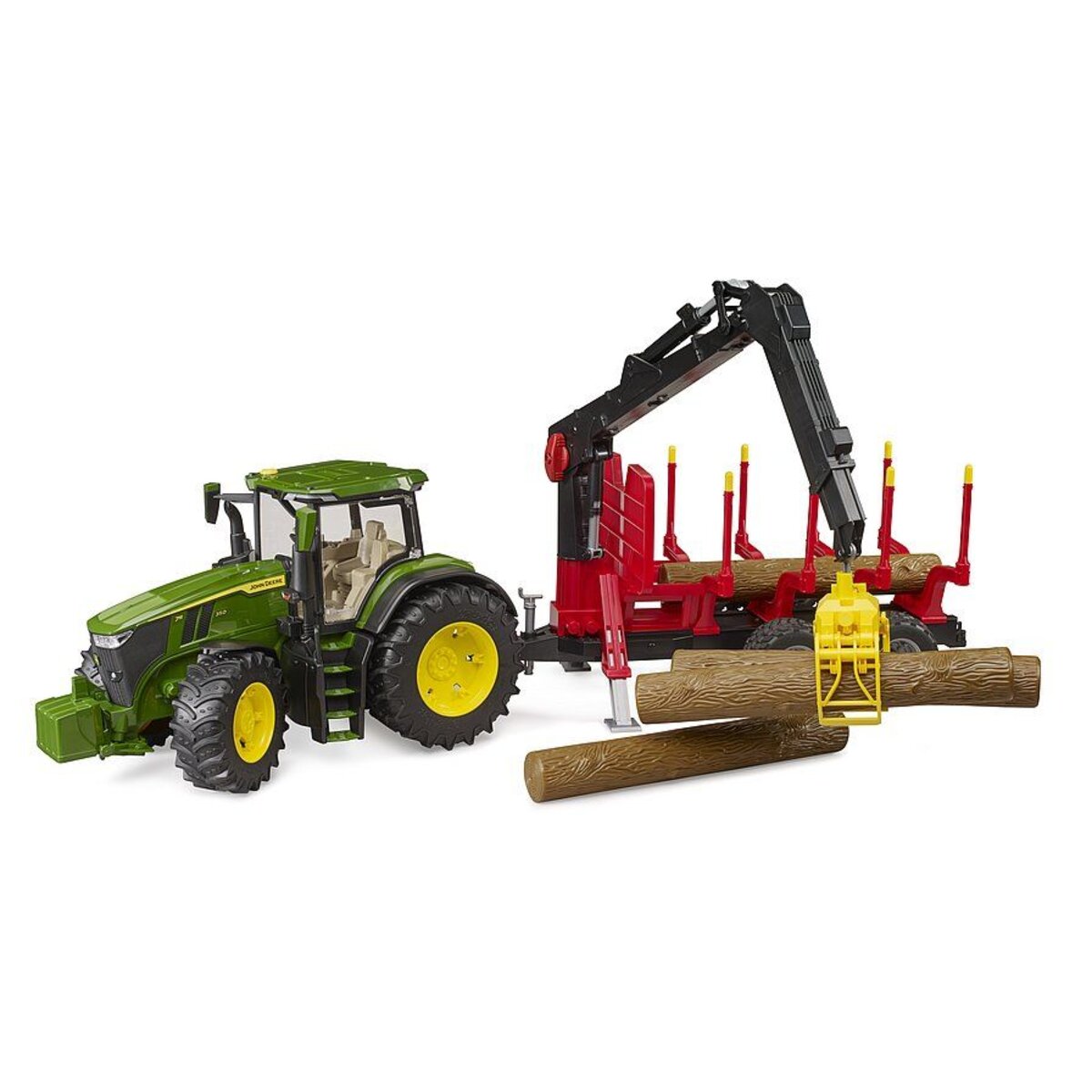 BRUDER® Traktor John Deere 7R 350 mit Rückeanhänger und 4 Baumstämmen