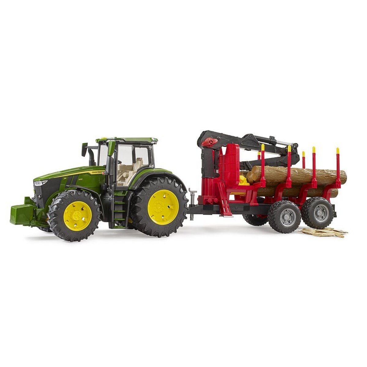 BRUDER® Traktor John Deere 7R 350 mit Rückeanhänger und 4 Baumstämmen