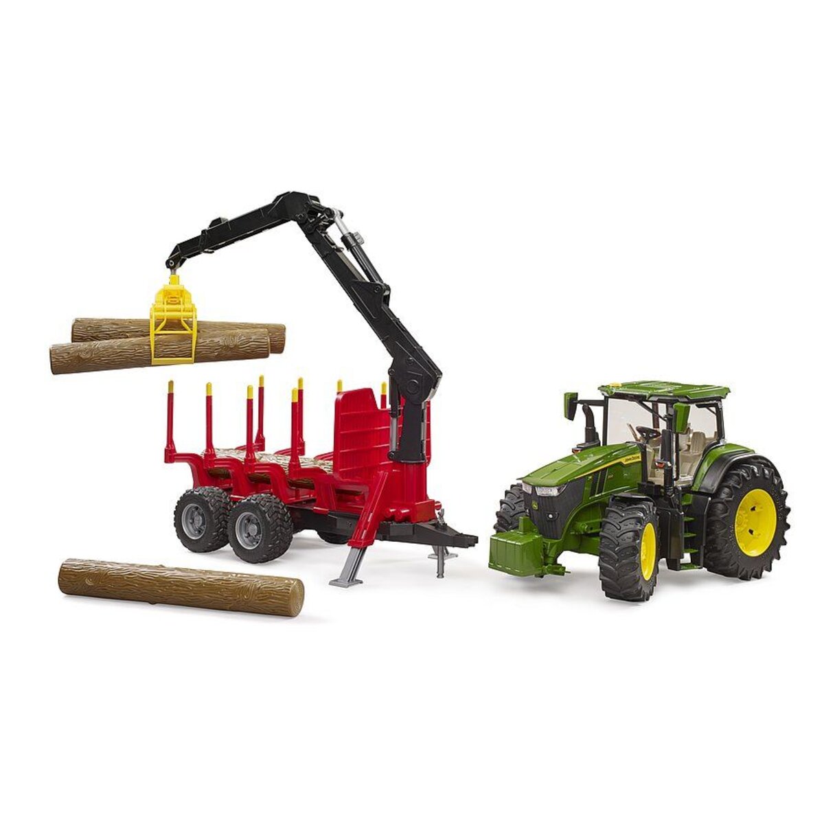 BRUDER® Traktor John Deere 7R 350 mit Rückeanhänger und 4 Baumstämmen