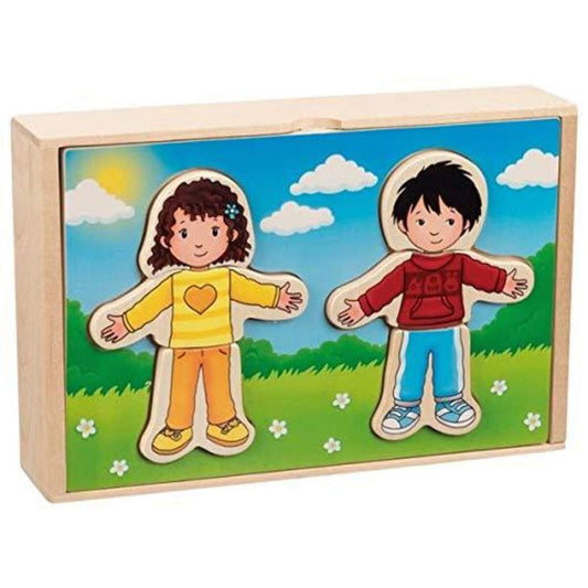 goki Anziehpuppenpuzzle Junge und Mädchen im Holzkasten
