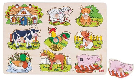 goki Steckpuzzle Tierstimmen Bauernhof gehört zu wem?