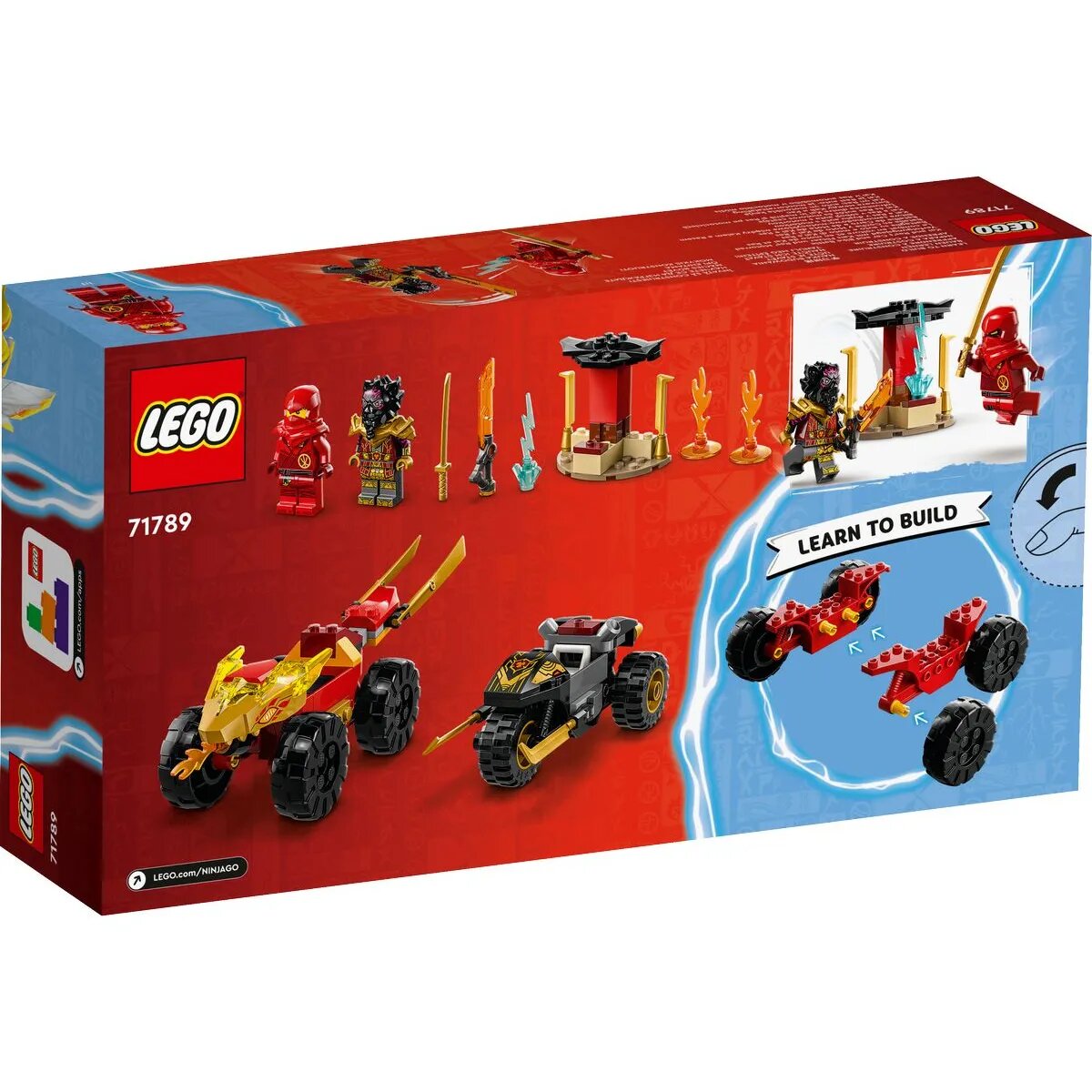 LEGO® NINJAGO® 71789 Verfolgungsjagd mit Kais Flitzer und Ras' Motorrad